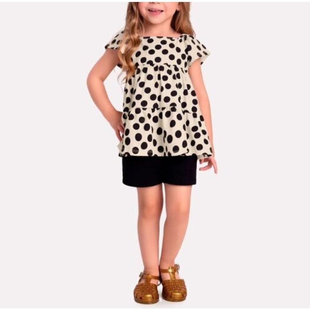 Nwt Milon Girls Polka Dot Blouse And Black Sweatshirt Shorts Set Size 3